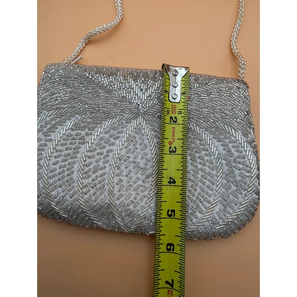 Vintage 1984 Gallery Originals Silver Beaded Evening Bag Crossbody  Clutch